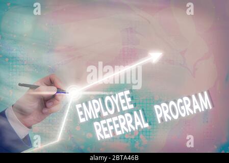Text sign showing Employee Referral Program. Business photo text employees are rewarded for introducing recruits Stock Photo