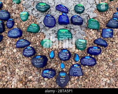 A Long Eaton (Derbyshire) resident and NHS worker presents a Tribute and Memorial to the dedicated members of the NHS and Social Care family who gave their lives during the fight against COVID-19. Stock Photo