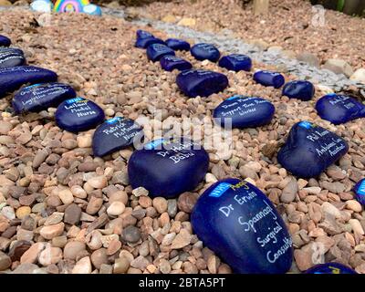 A Long Eaton (Derbyshire) resident and NHS worker presents a Tribute and Memorial to the dedicated members of the NHS and Social Care family who gave their lives during the fight against COVID-19. Stock Photo