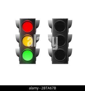 Realistic traffic light. Traffic Laws. Vector illustration isolated on white background Stock Vector