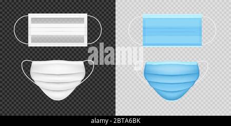 White and blue respiratory mask. Medical face mask. Health care issue. Viruses and disease protection. Vector illustration Stock Vector