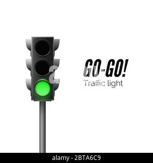 Realistic green traffic light. Traffic Laws. Go - business concept. Isolated vector illustration Stock Vector