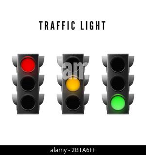Realistic traffic light. Red yellow and green traffic signal. Isolated vector illustration Stock Vector