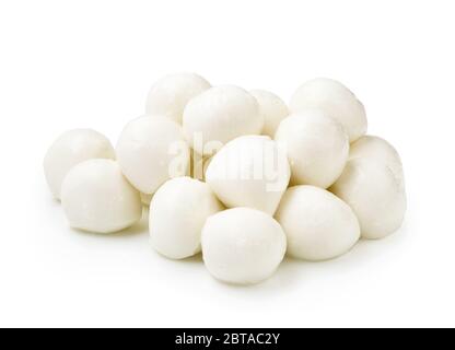 Baby mozzarella isolated on white background. Group of bocconcini mozzarella cheese. Stock Photo