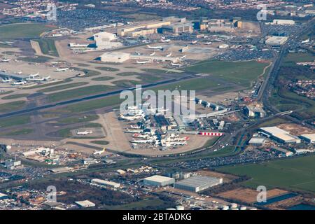 Aerial view of Bristol Airport, southern England from airplane Stock Photo