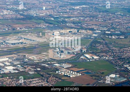 Aerial view of Bristol Airport, southern England from airplane Stock Photo