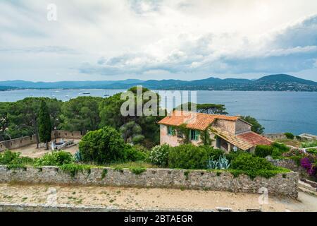 Saint-Tropez, France - June 11, 2019 : Tourists visiting the Citadel in St Tropez, an amazing piece of architecture and offers great views of the town Stock Photo