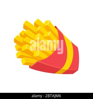 Potato French fries in red paper box. Traditional fast food, isolated vector illustration in simple cartoon style. Stock Vector