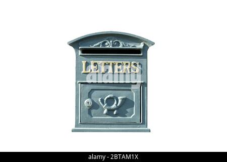 Mailbox isolated. Vintage mailbox for letters with the inscription "LETTERS" isolated on white background Stock Photo