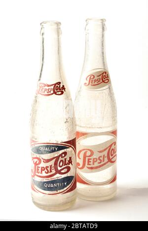 Old glass PepsiCola bottles Stock Photo