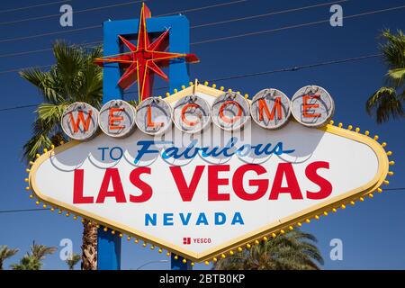 Las Vegas, Nevada - August 30, 2019: The famous 'Welcome to Fabulous Las Vegas' sign in Las Vegas, Nevada, United States.