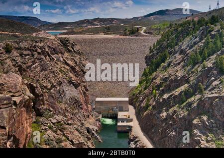Blue Mesa Dam on Gunnison River, an earthfill dam on West Elk Loop Scenic Byway, Curecanti National Recreation Area, Colorado, USA Stock Photo