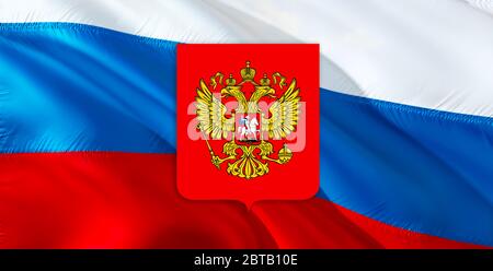 Moscow flag with Coat of arms on Russian flag. Kremlin Russian capital Coat  of arms of Moscow, 3d rendering. Moscow Coat of arms. Russian Presidential  Stock Photo - Alamy