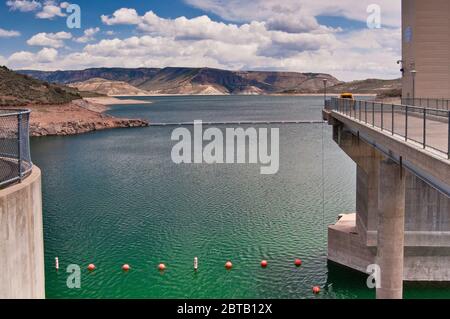 Blue Mesa Reservoir seen from Blue Mesa Dam on Gunnison River, West Elk Loop Scenic Byway, Curecanti National Recreation Area, Colorado, USA Stock Photo