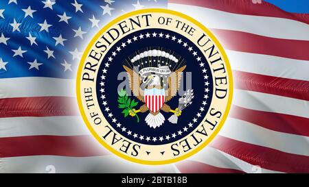 Seal of the President of the United States on USA flag. American presidential / Great seal. American eagle, 3d rendering. American Presidential Nation Stock Photo