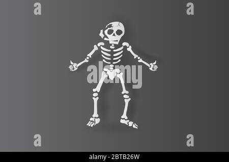 3d paper art and craft of Skeleton human smoking with Thumbs up or like concept isolate on black background.The welcome Halloween concept.Picture for Stock Vector