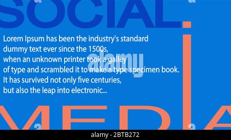 Social Media - 16x9 editable horizontal background template. Cropped letters and copy space. Blue and orange colors. For brochures, posters, banners Stock Vector