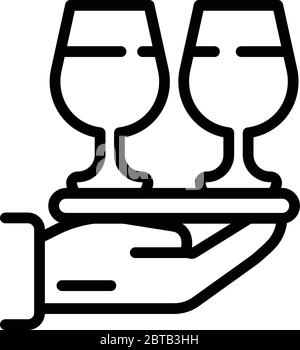 Two glasses on a tray icon, outline style Stock Vector