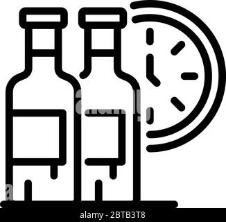 Watch and two bottles icon, outline style Stock Vector