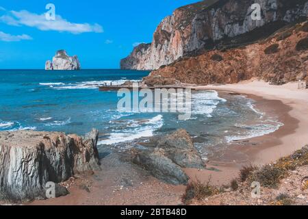 Pan Di Zucchero At Sunset Time, Masua Village Beach, Sardinia Island ...