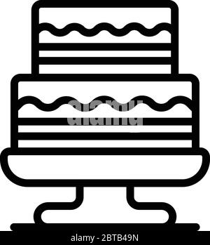 Two level cake on a stand icon, outline style Stock Vector