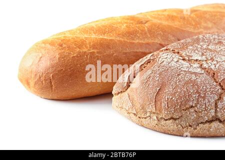 Wheat loaf and half rye bread isolated on white background Stock Photo