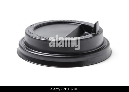 Black plastic lid for a disposable coffee cup isolated on white background Stock Photo