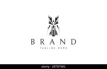 Vector logo on which an abstract image of an angel warrior with two swords. Stock Vector