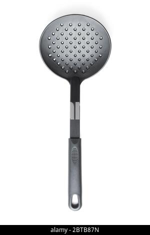 Plastic slotted spoon for kitchen isolated on white Stock Photo