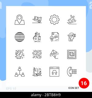 Set of 16 Commercial Outlines pack for global, failure, devices, failed, business Editable Vector Design Elements Stock Vector