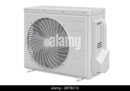 Outdoor compressor unit, side view. Air conditioner. 3D rendering isolated on white background Stock Photo