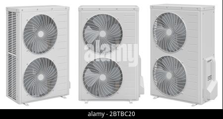 Outdoor Compressor Multi-Zone Unit, Air Conditioner. 3D rendering isolated on white background Stock Photo