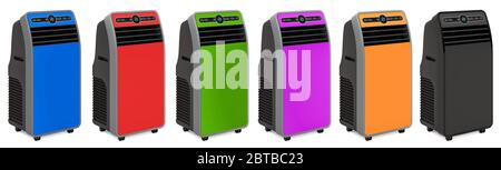 Set of colored Portable Air Conditioners, 3D rendering isolated on white background Stock Photo