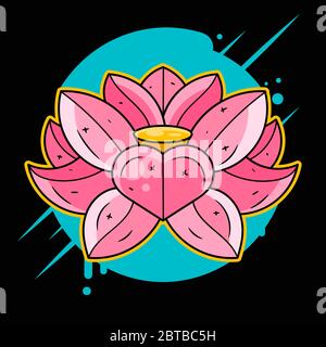 Lotus Printing On T-shirt, Fabric, Mugs And Souvenirs. Rainbow, Acid, Lsd, Dmt, Meditation, Psychedelic, Narcotic, Nature Flowers Pattern 60s Trippy D Stock Vector