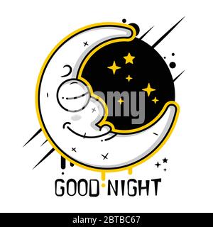 Background With Clouds, The New Moon And The Stars Vector Icon Vector Suitable For Greeting Card, Poster Or T-shirt Printing. Stock Vector