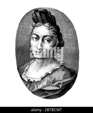 1700 c, GERMANY : The german naturalist woman painter , scientific illustrator and biologist MARIA SIBYLLA MERIAN ( 1647 - 1717 ). Sybylla's father was the Swiss engraver and pubblisher Matthäus Merian ( Matthew , 1593 - 1650 ) the Elder . Portrait by unknown engraver . - SYBILLA - HISTORY - foto storica storiche - portrait - ritratto - NATURALISTA - NATURALIST - SCIENZA - SCIENCE - BIOLOGY - BIOLOGIA - illustratrice - illustratore - illustrator - woman painter - pittrice - pittura - painting - ARTE - ARTS - ART - illustration - illustrazione - incisione - engraving ---- Archivio GBB Stock Photo