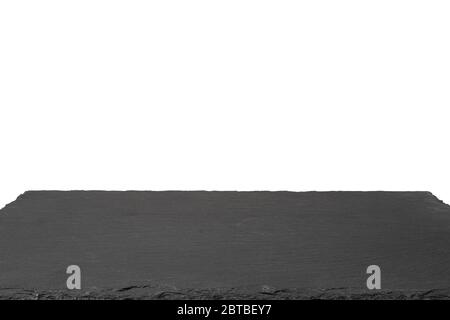 Black slate plate background ready for product presentation or mockup. Isolated on white. Stock Photo