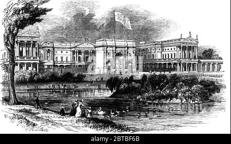 Buckingham Palace from the Park 1842 Stock Photo