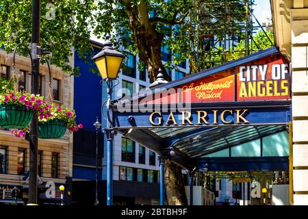 Close-up of the side of the entrance to Garrick Theatre in West End Theatreland, London, UK Stock Photo