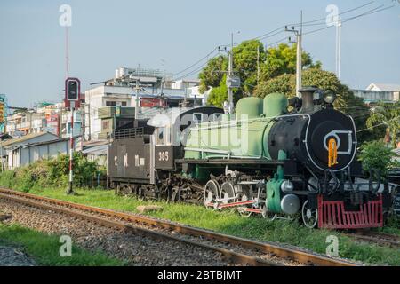 a old Train and Locomotive at the old Railway Station of Hua Hin in the Town of Hua Hin in the Province of Prachuap Khiri Khan in Thailand.   Thailand Stock Photo