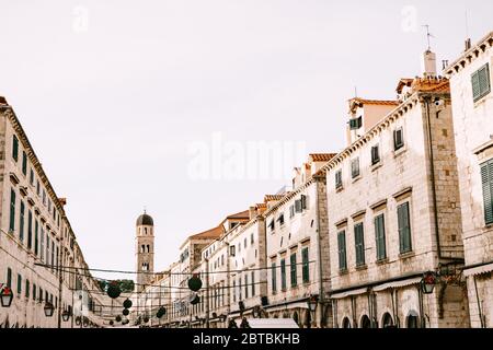Christmas street decorations on the square of the old city of Dubrovnik in Croatia for the New Year. Stock Photo