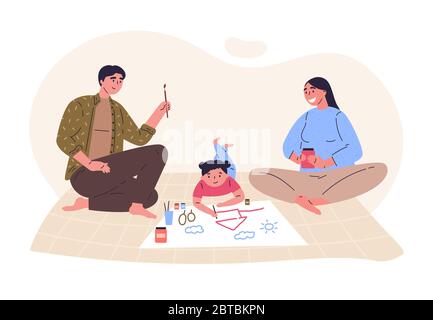 Parents draw picture with their daughter Stock Vector