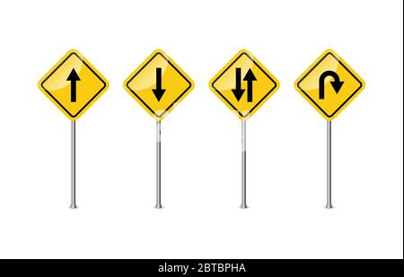 Road sign. Warning. Curves and Turns. Vector illustration Stock Vector