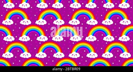 Funny Kawaii Rainbow Seamless Abstract Pattern Vector Illustration Background Stock Vector