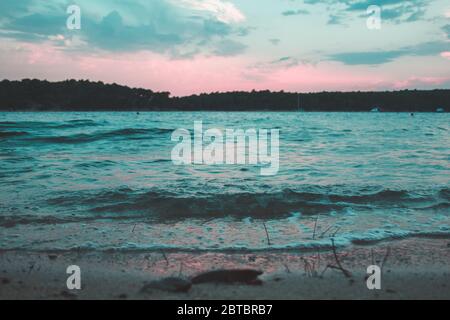 Views of coastline from Komrcar city park in Rab town on Rab island, Croatia Stock Photo