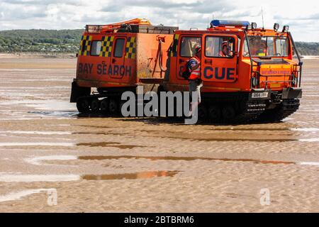 Bay Search and Rescue Hagglunds BV206 all terrain vehicle in support of Cross Bay Walk between Far Arnside and Grange over sands Stock Photo