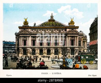 L'Opéra, Paris 1900 colour photograph of the Parisian opera house, the Palais Garnier,  built by Napoleon III and completed in 1875 Stock Photo