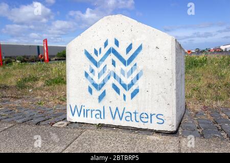 Wirral Waters security breeze block, engineered street furniture around perimeter of Central Hydraulic Tower, Four Bridges, Birkenhead. Stock Photo