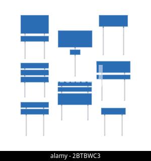 Blue road signs vector set isolated on white background. Stock Vector