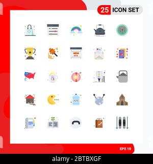 25 User Interface Flat Color Pack of modern Signs and Symbols of biochemistry, camping, user, teapot, tea Editable Vector Design Elements Stock Vector